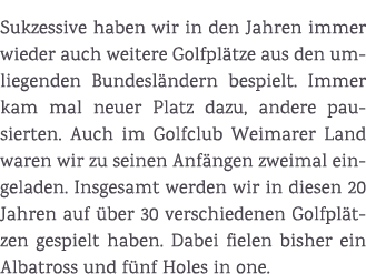 Sukzessive haben wir in den Jahren immer wieder auch weitere Golfpl tze aus den umliegenden Bundesl ndern bespielt. I...
